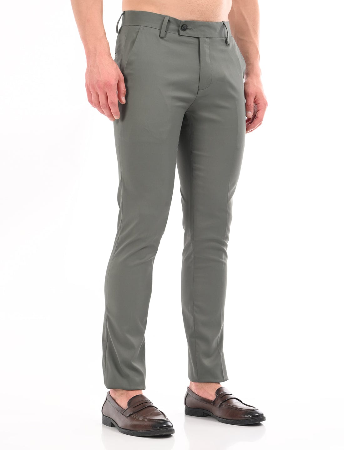 Men's Slim Fit Solid Flat Front Formal Trousers