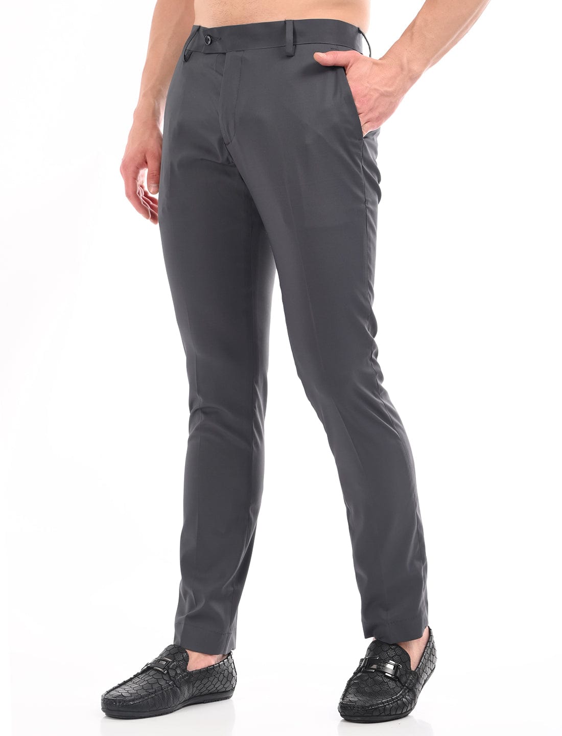 Men's Slim Fit Solid Flat Front Formal Trousers