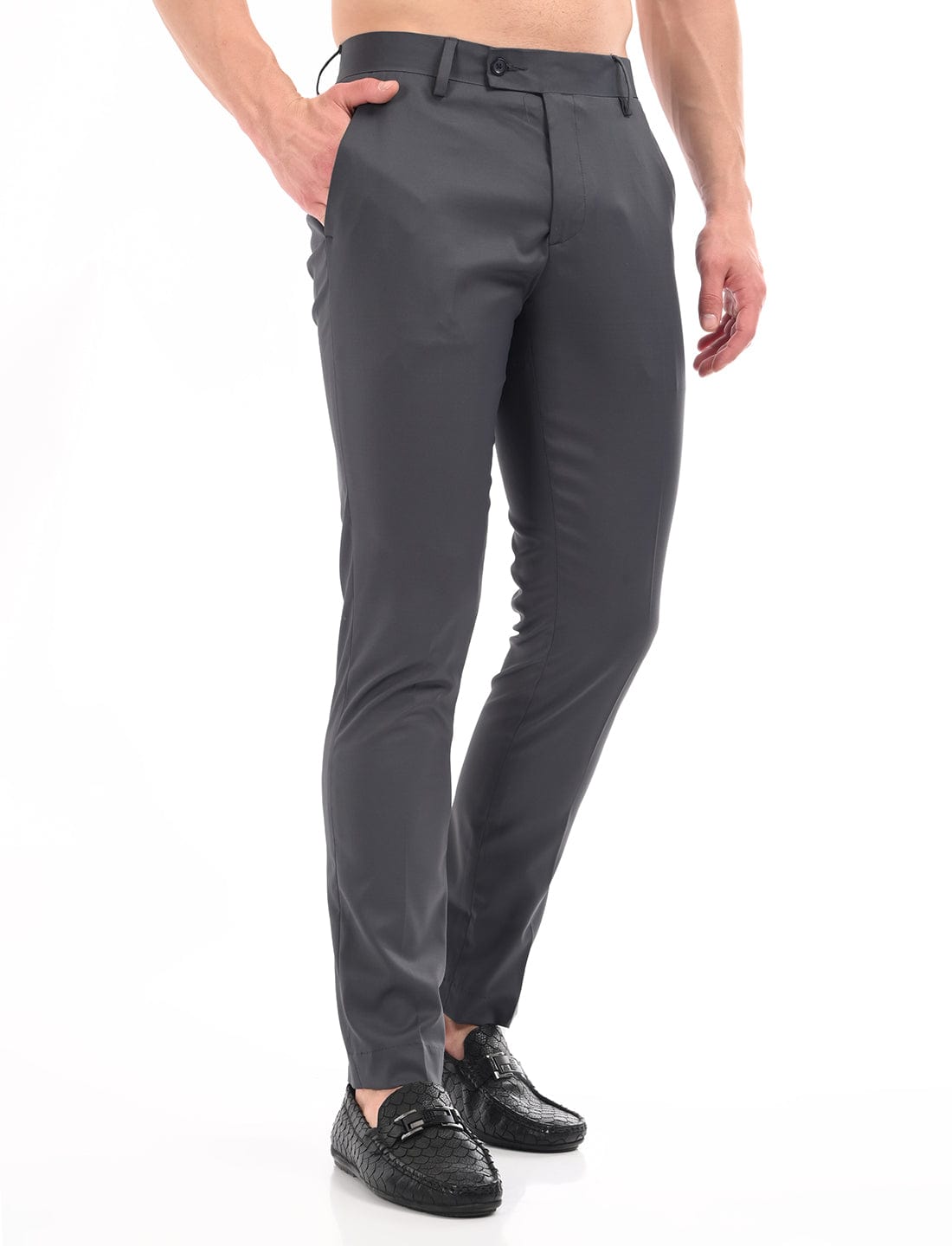 Men's Slim Fit Solid Flat Front Formal Trousers