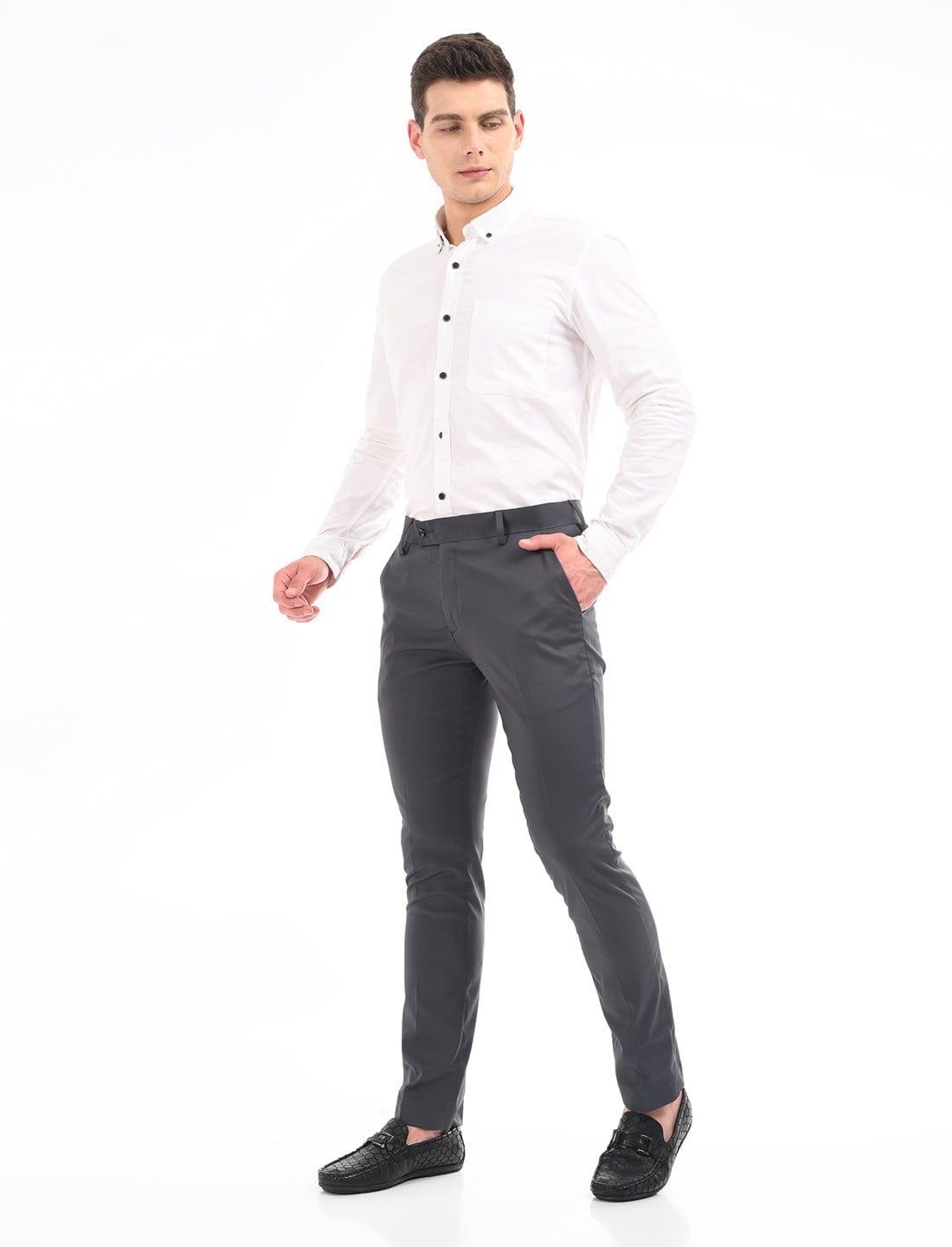 Men's Slim Fit Solid Flat Front Formal Trousers