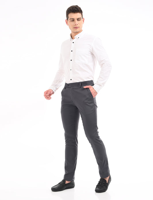Men's Slim Fit Solid Flat Front Formal Trousers