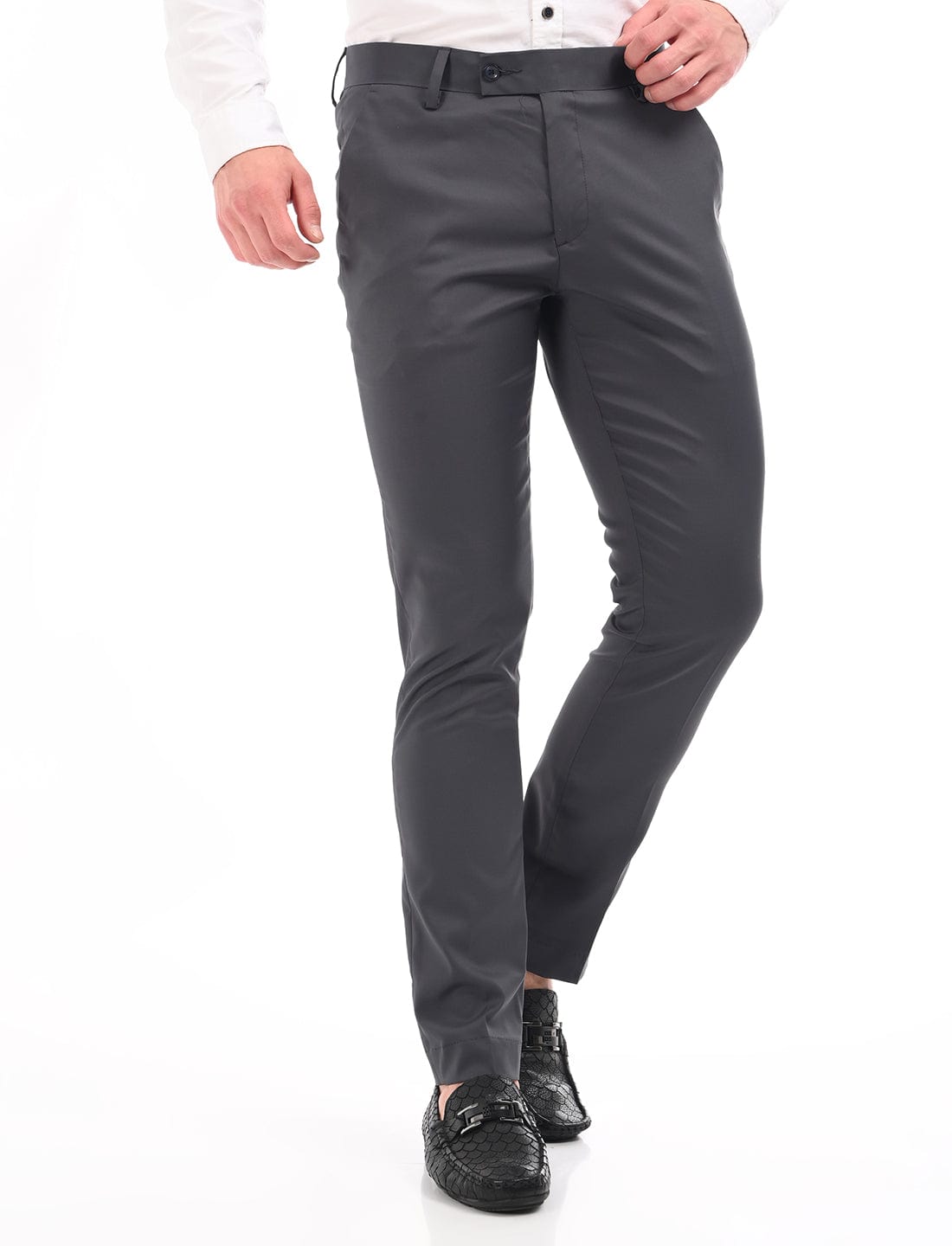 Men's Slim Fit Solid Flat Front Formal Trousers