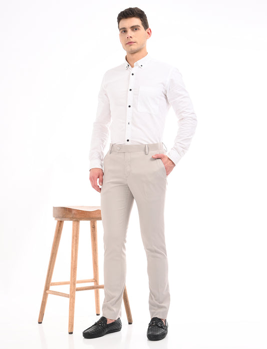 Men's Slim Fit Solid Flat Front Formal Trousers
