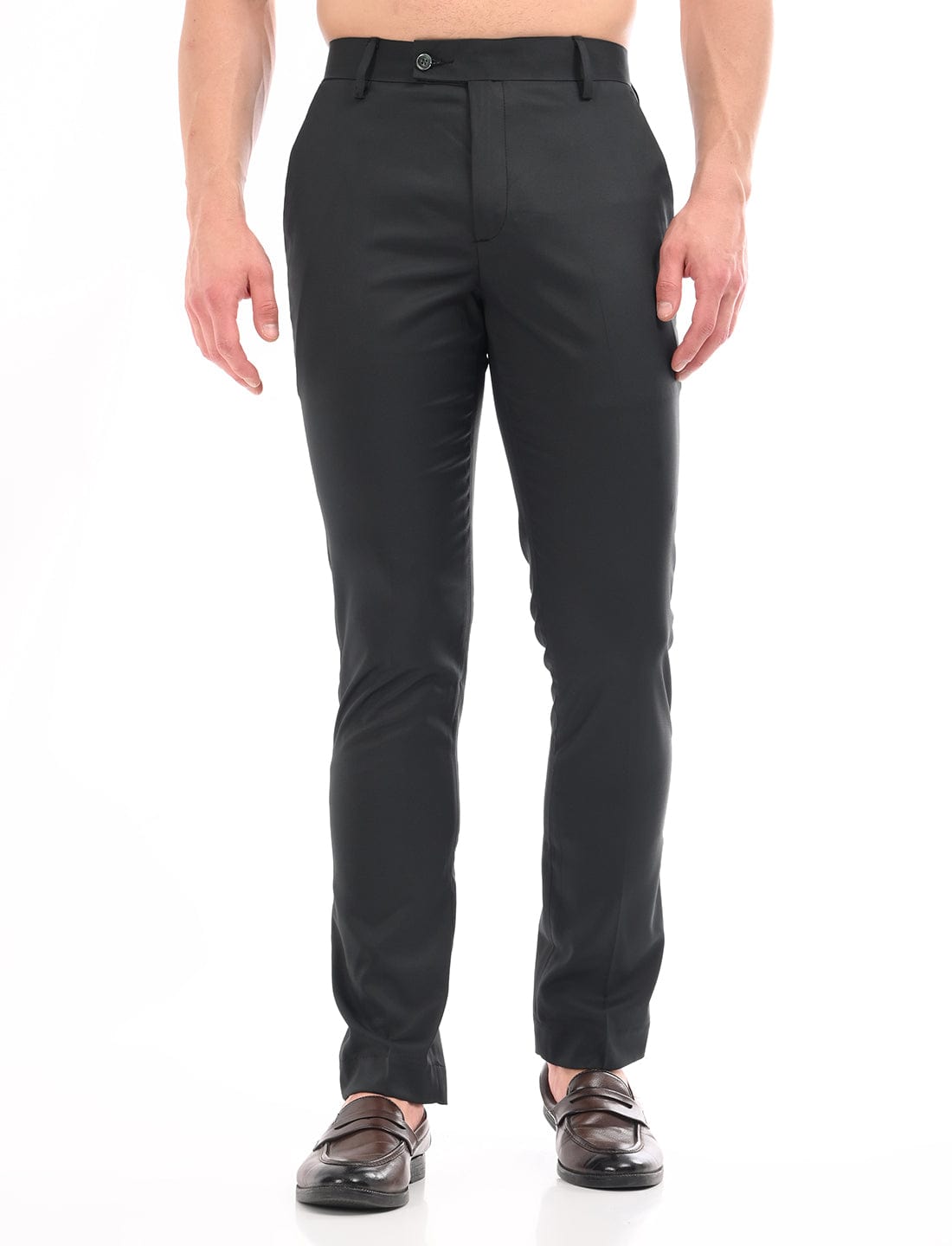 Men's Slim Fit Solid Flat Front Formal Trousers
