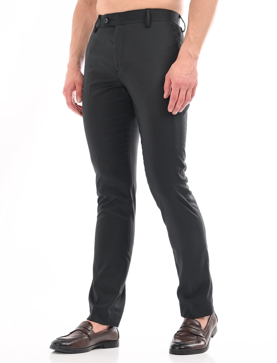 Men's Slim Fit Solid Flat Front Formal Trousers