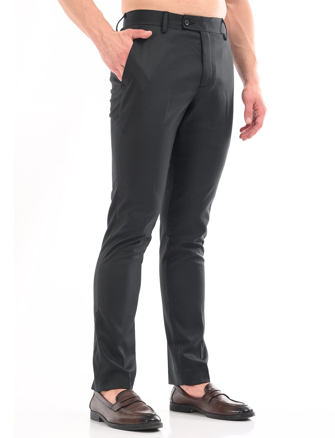 Men's Slim Fit Solid Flat Front Formal Trousers