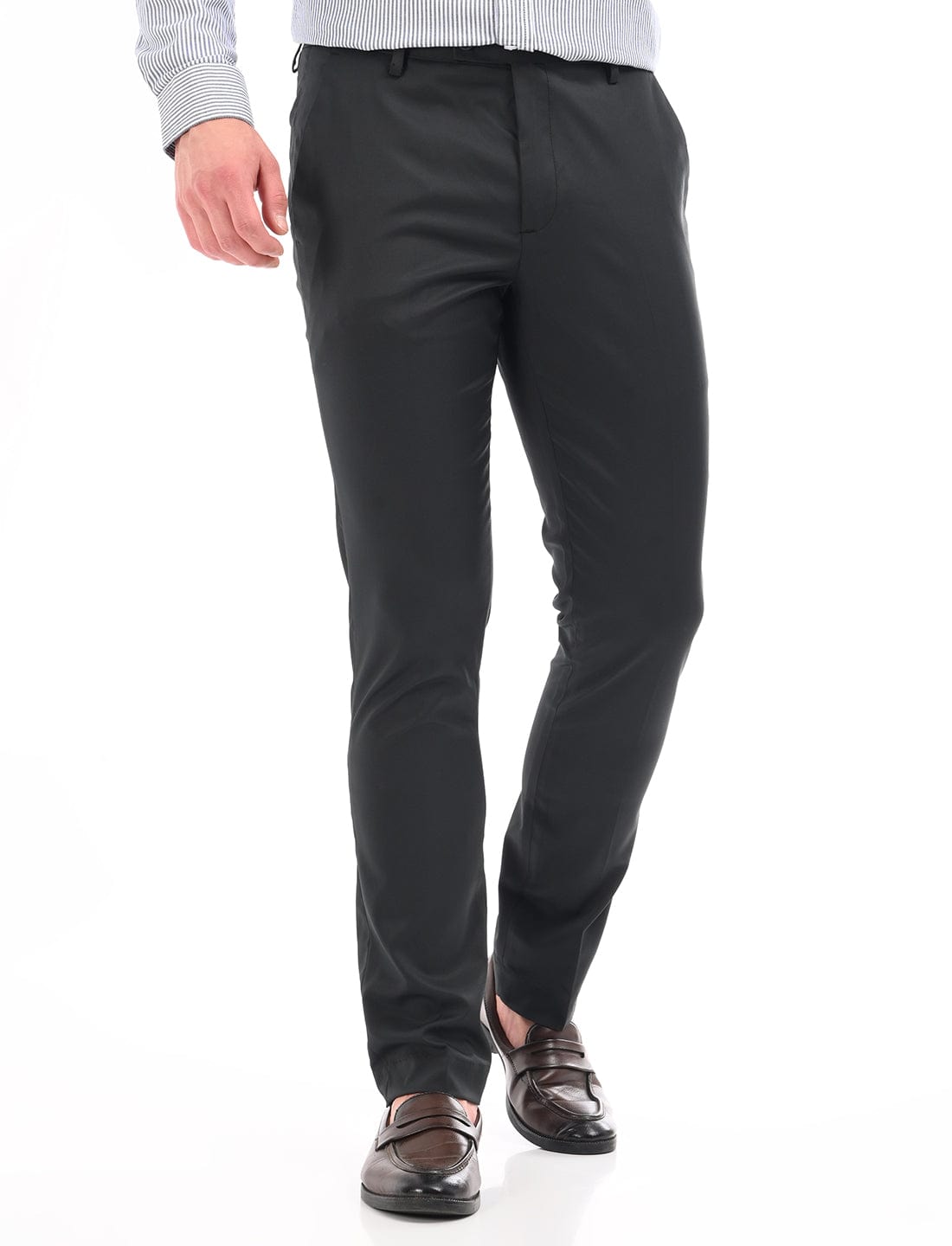 Men's Slim Fit Solid Flat Front Formal Trousers