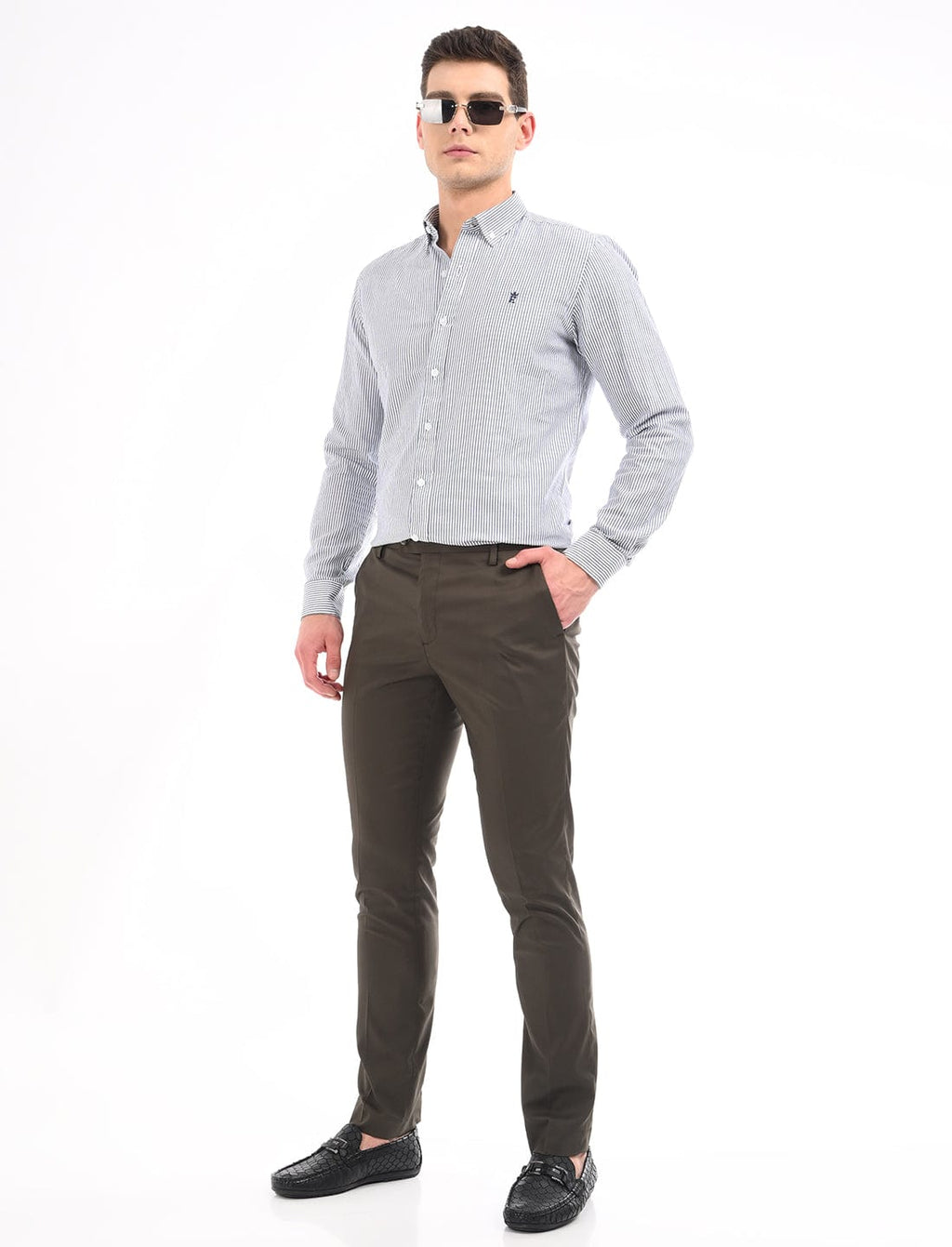 Men's Slim Fit Solid Flat Front Formal Trousers