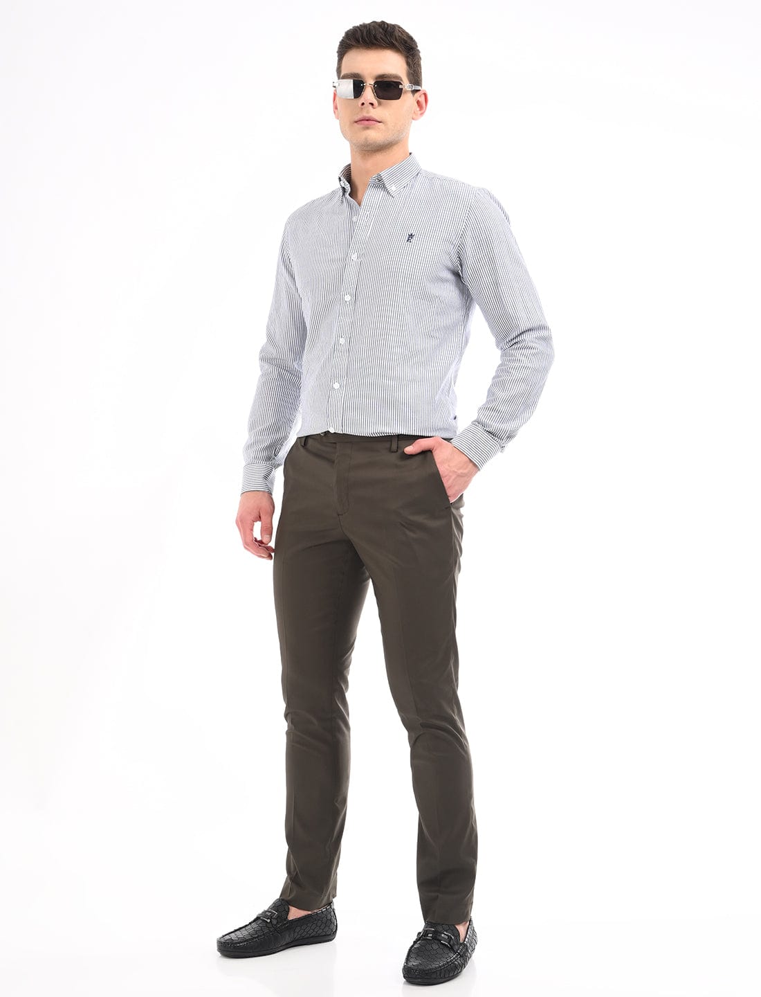Men's Slim Fit Solid Flat Front Formal Trousers