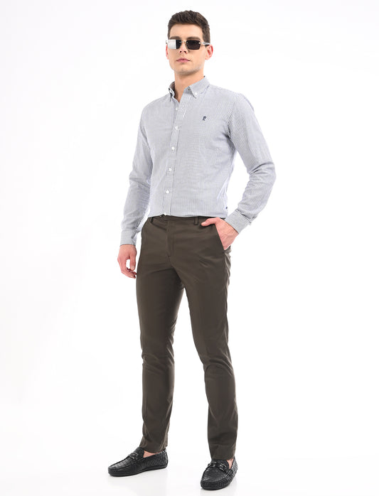 Men's Slim Fit Solid Flat Front Formal Trousers