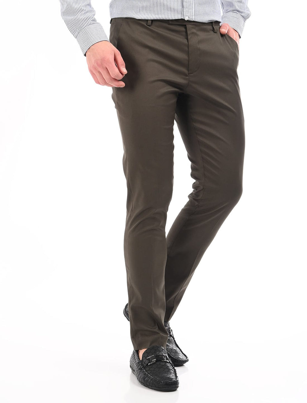 Men's Slim Fit Solid Flat Front Formal Trousers