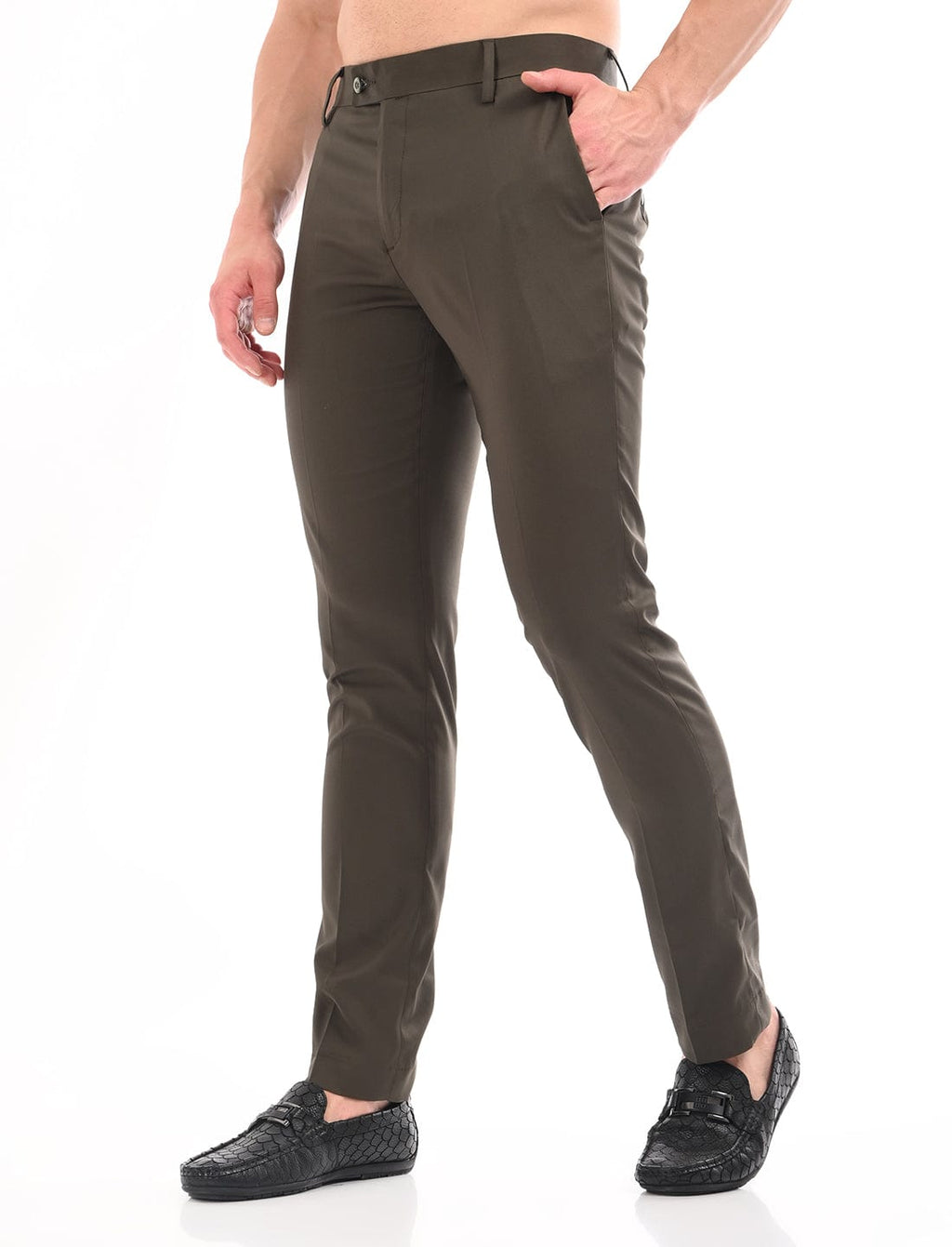 Men's Slim Fit Solid Flat Front Formal Trousers