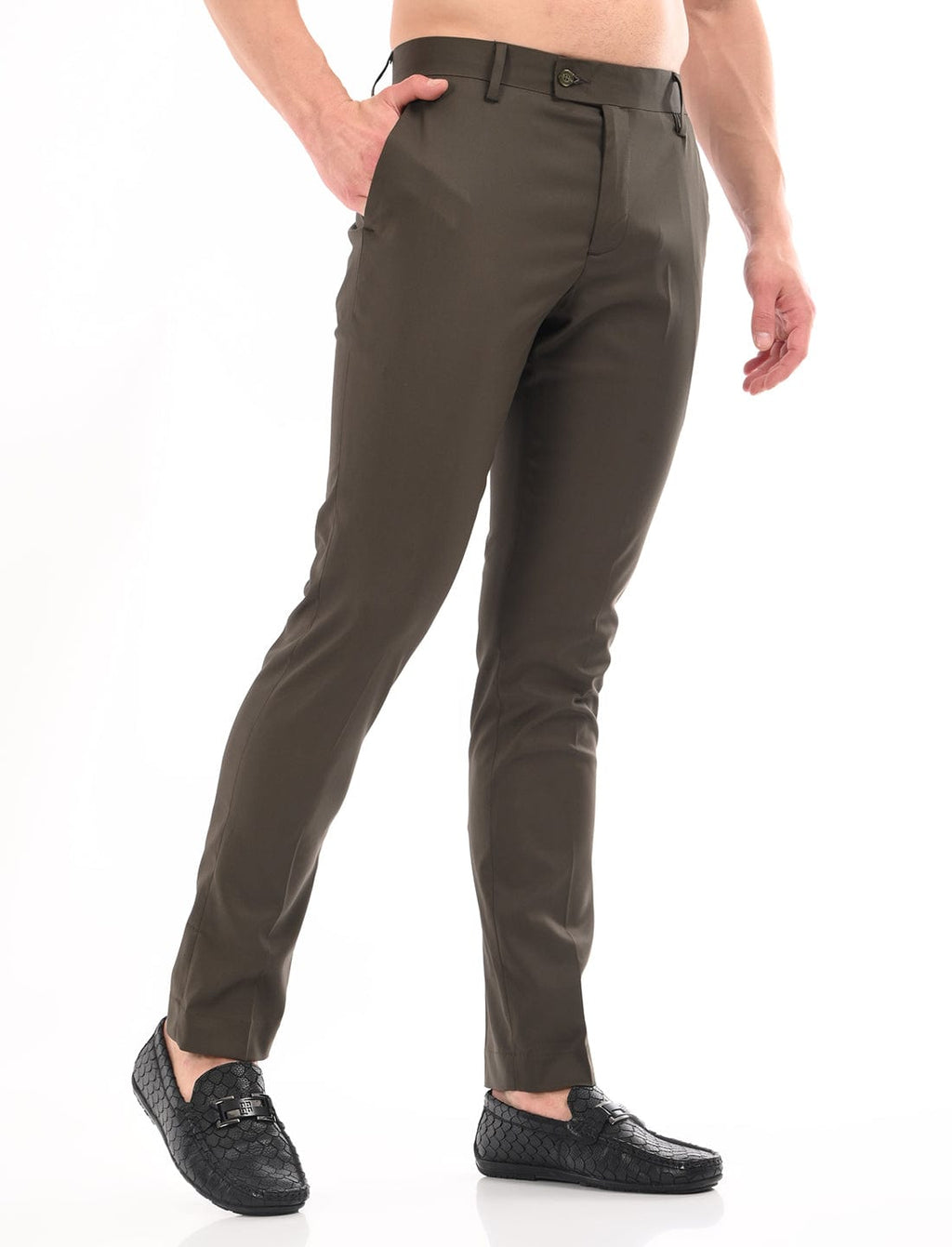 Men's Slim Fit Solid Flat Front Formal Trousers