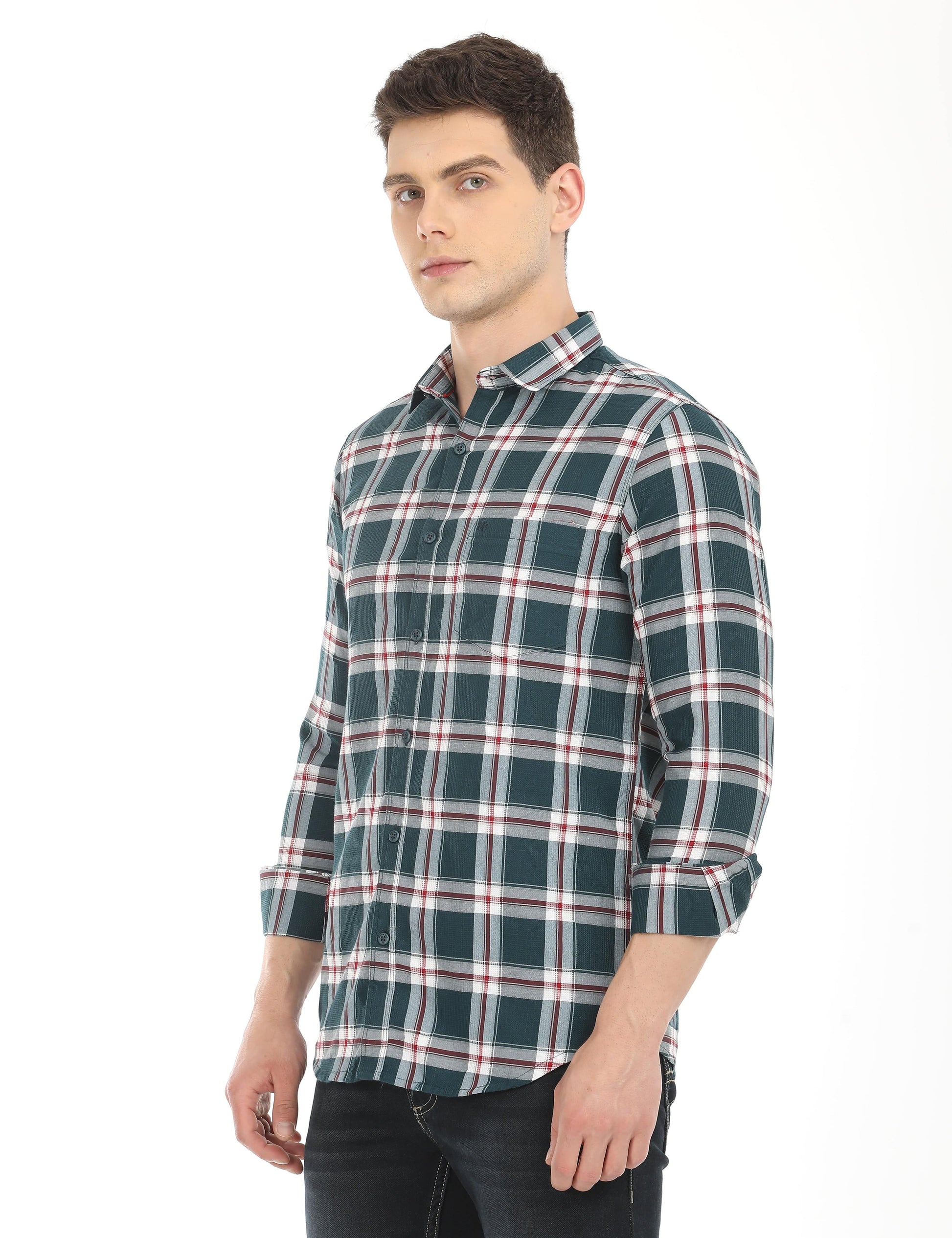 Men's Slim Fit Checks Full Sleeves Casual Shirt