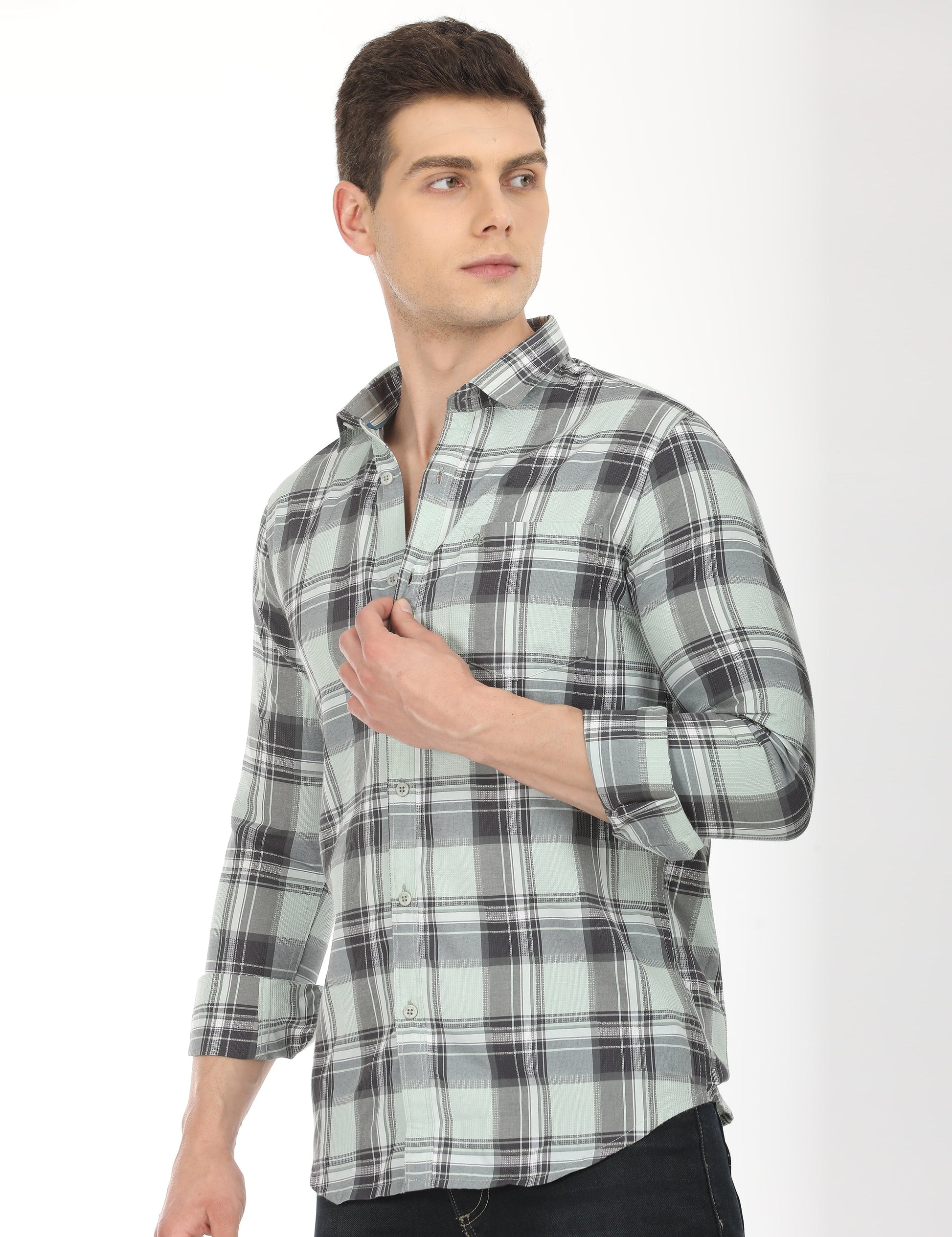Men's Slim Fit Checks Full Sleeves Casual Shirt