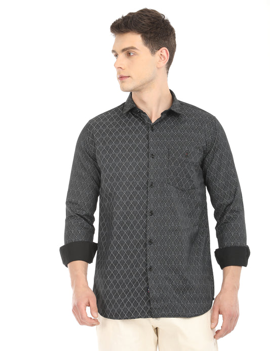 Men's Slim Fit Printed Full Sleeves Causal Shirt