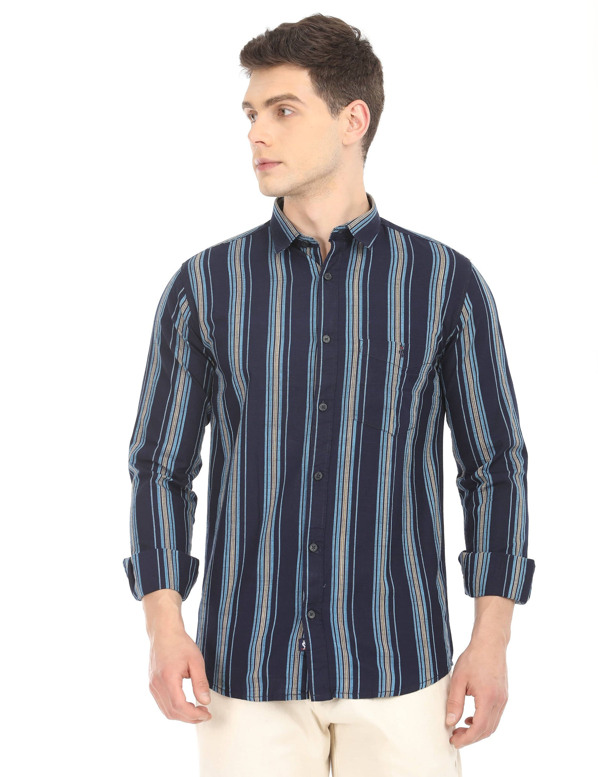 Men's Slim Fit Stripes Full Sleeves Casual Shirt
