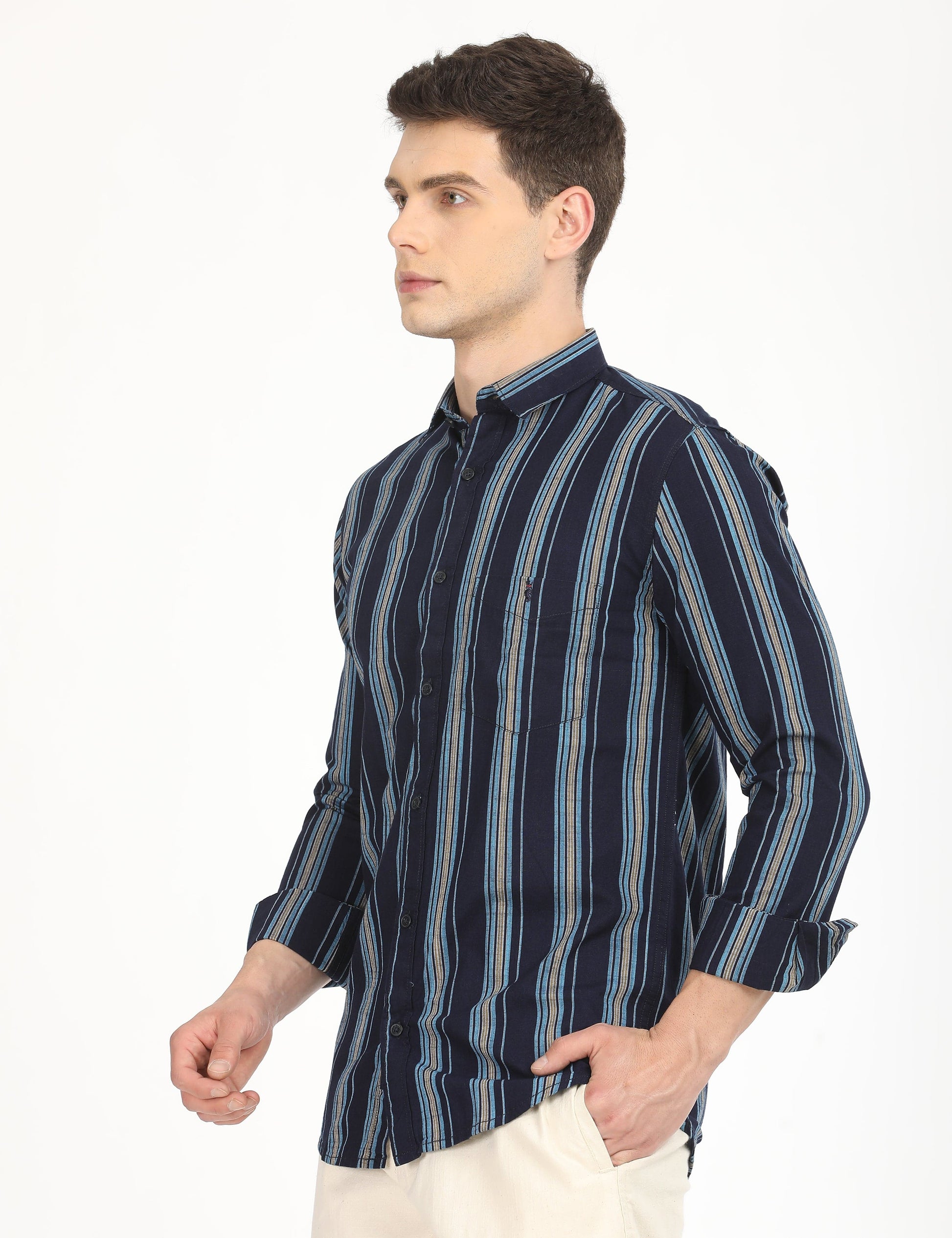 Men's Slim Fit Stripes Full Sleeves Casual Shirt