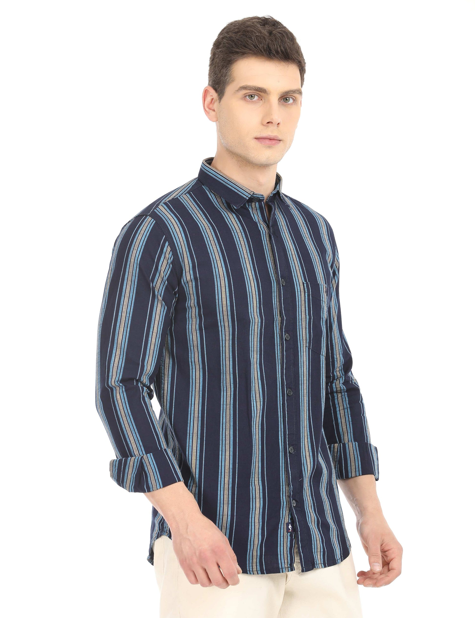 Men's Slim Fit Stripes Full Sleeves Casual Shirt