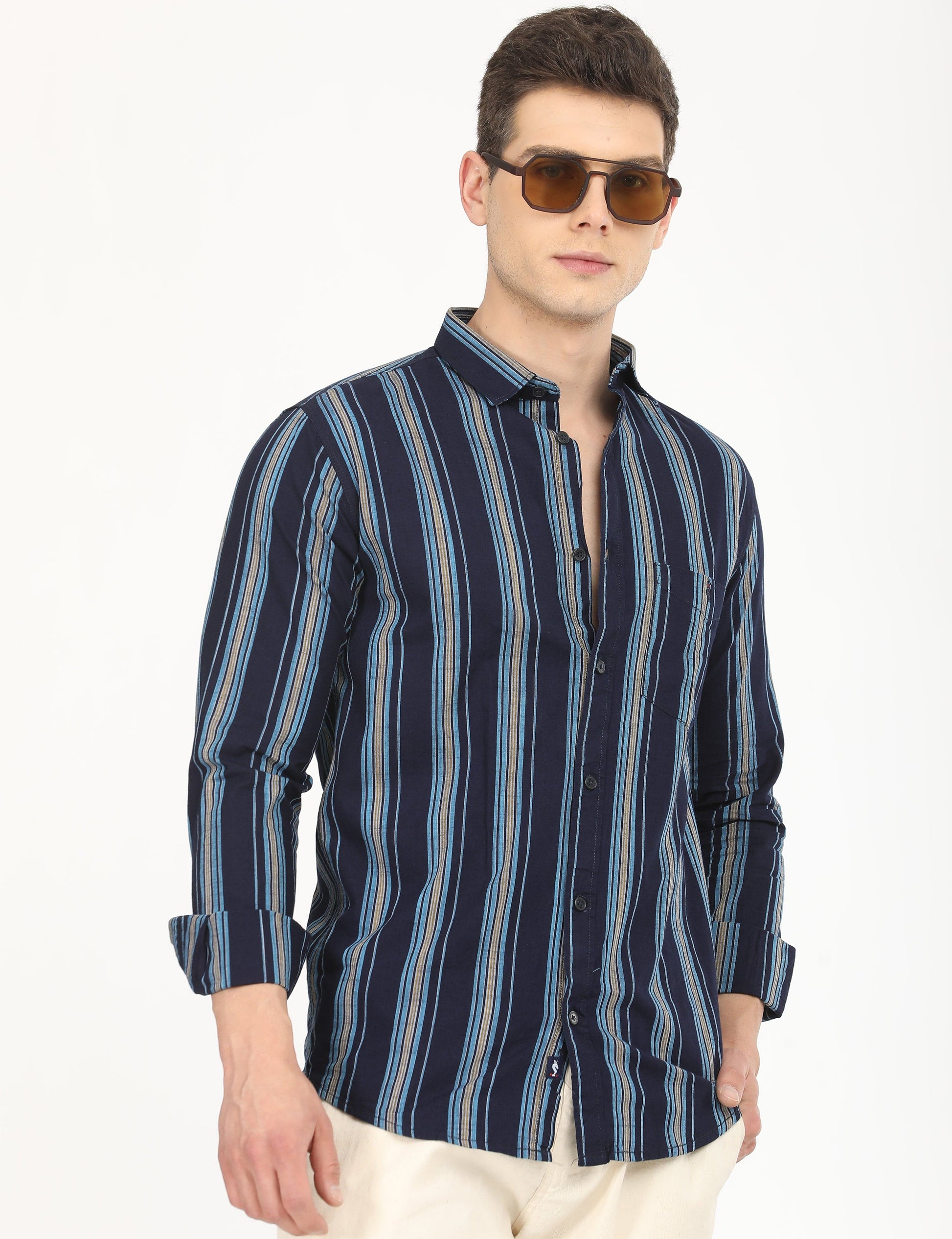 Men's Slim Fit Stripes Full Sleeves Casual Shirt