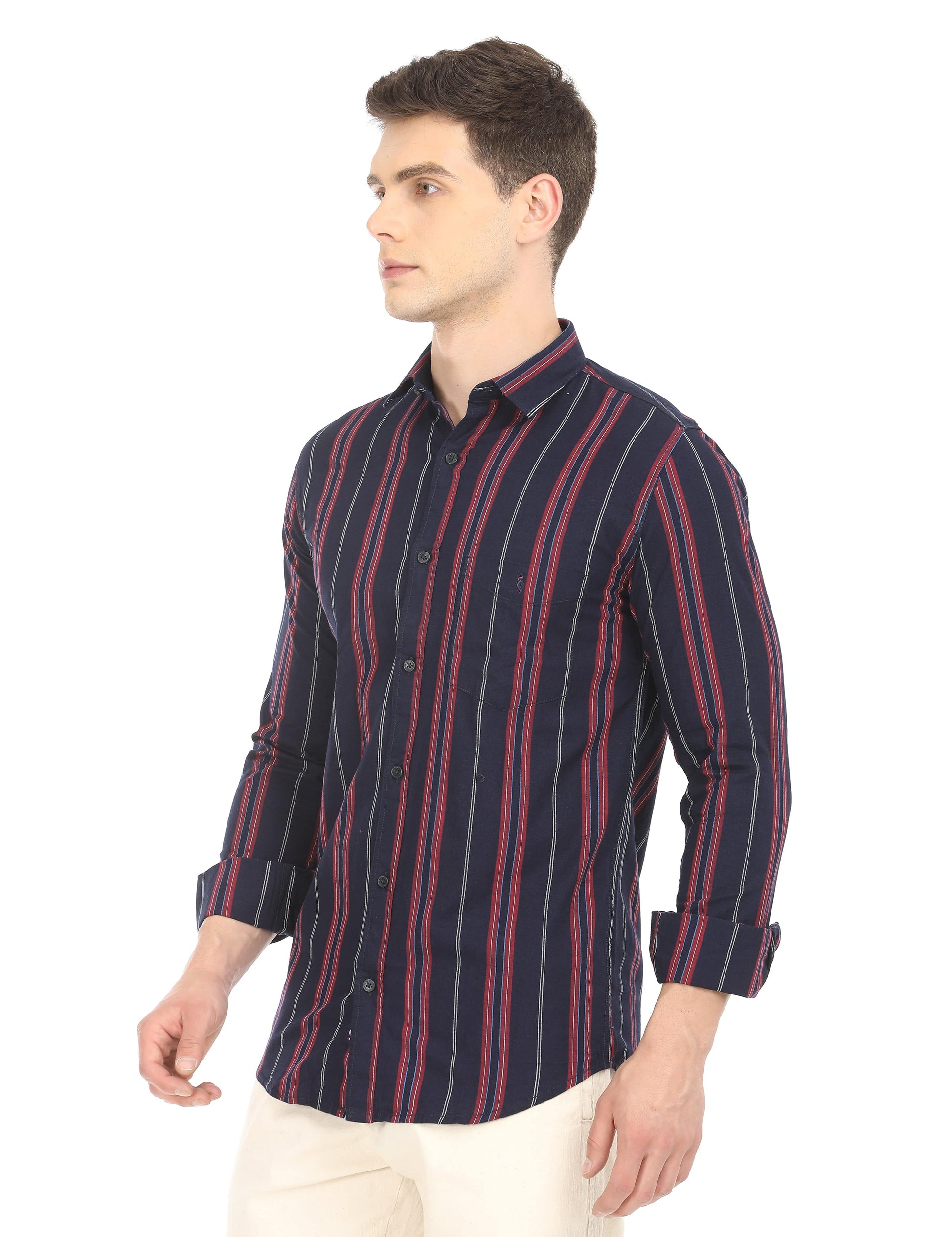 Men's Slim Fit Stripes Full Sleeves Casual Shirt