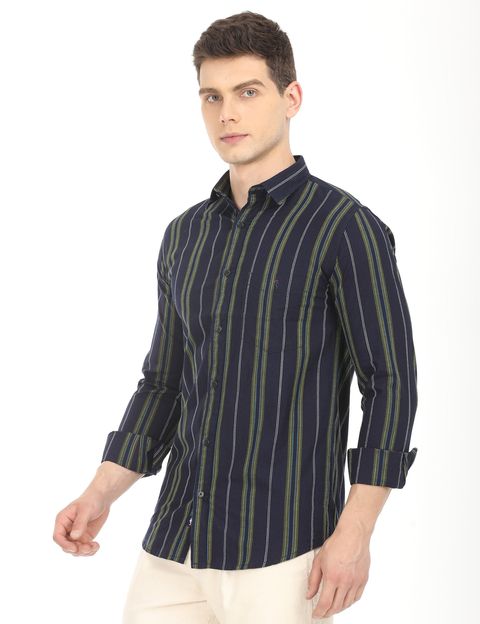 Men's Slim Fit Stripes Full Sleeves Casual Shirt