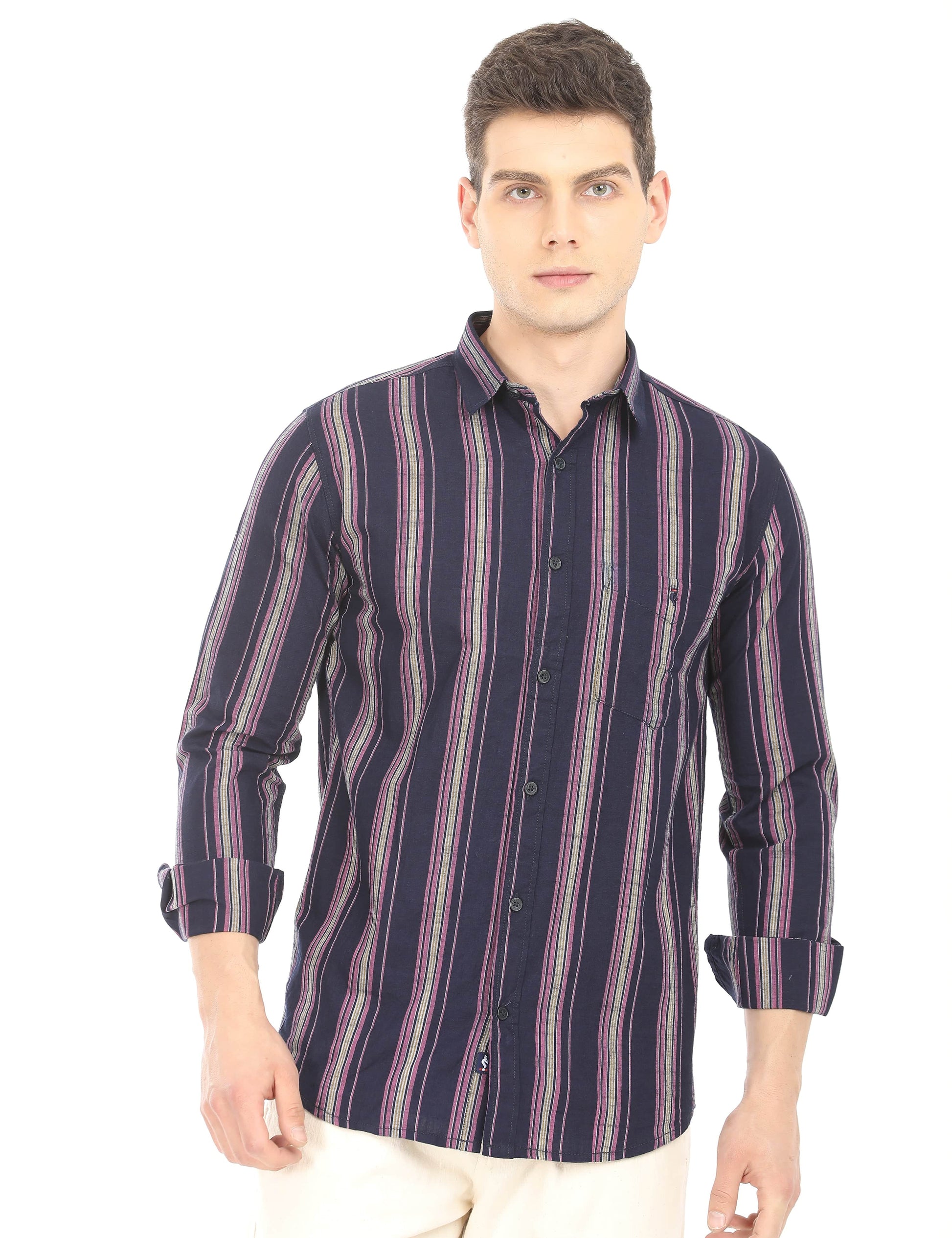 Men's Slim Fit Stripes Full Sleeves Casual Shirt