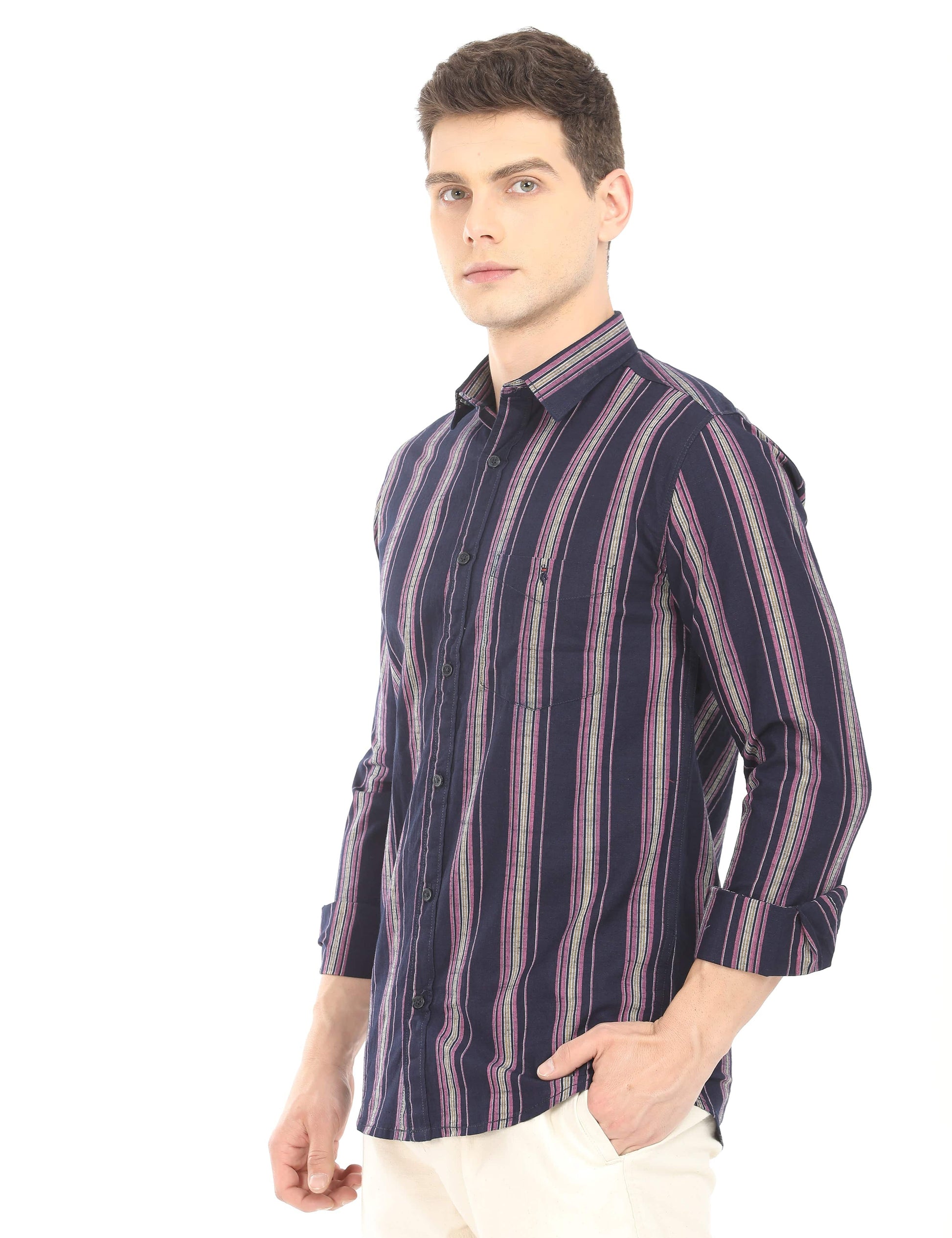 Men's Slim Fit Stripes Full Sleeves Casual Shirt