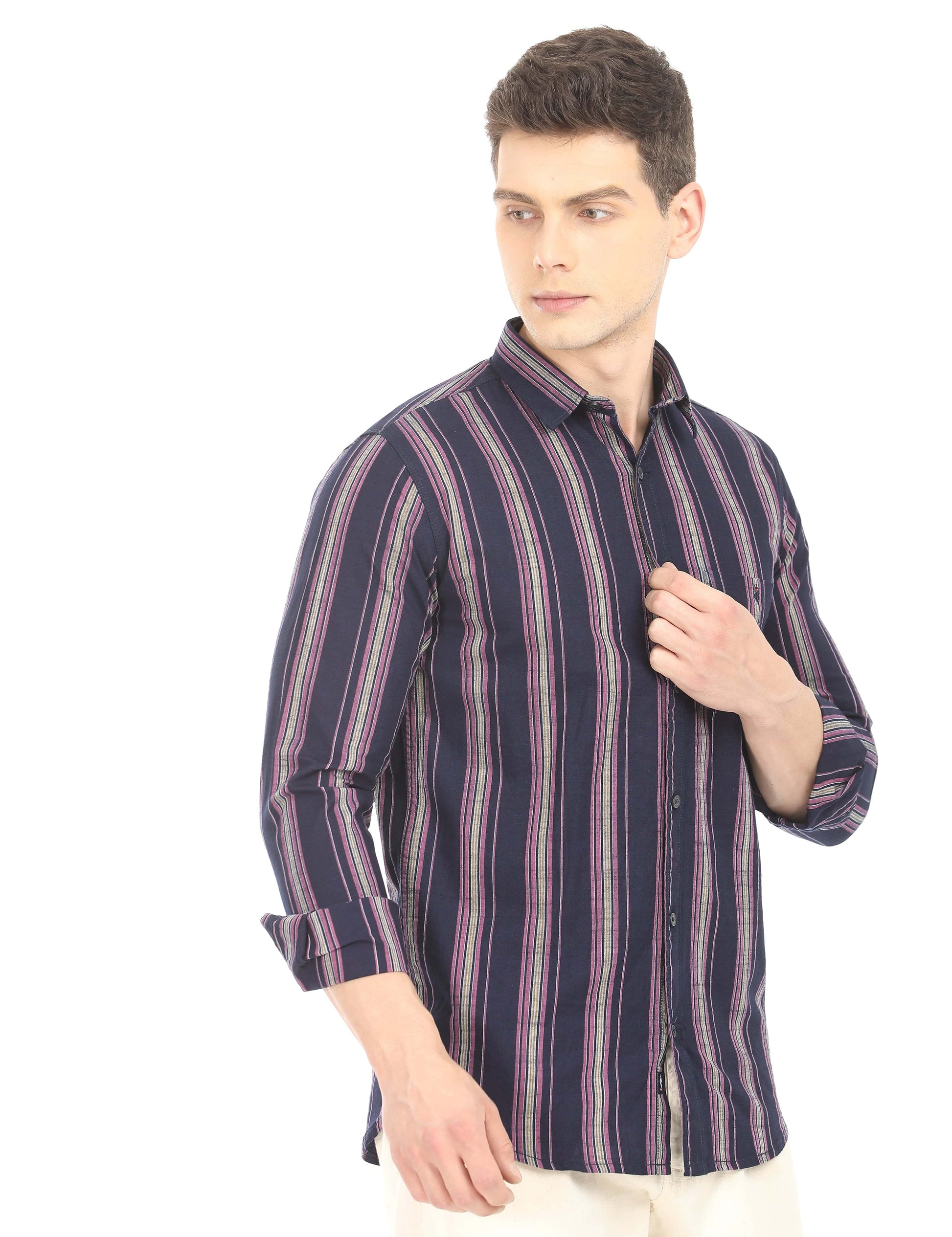Men's Slim Fit Stripes Full Sleeves Casual Shirt