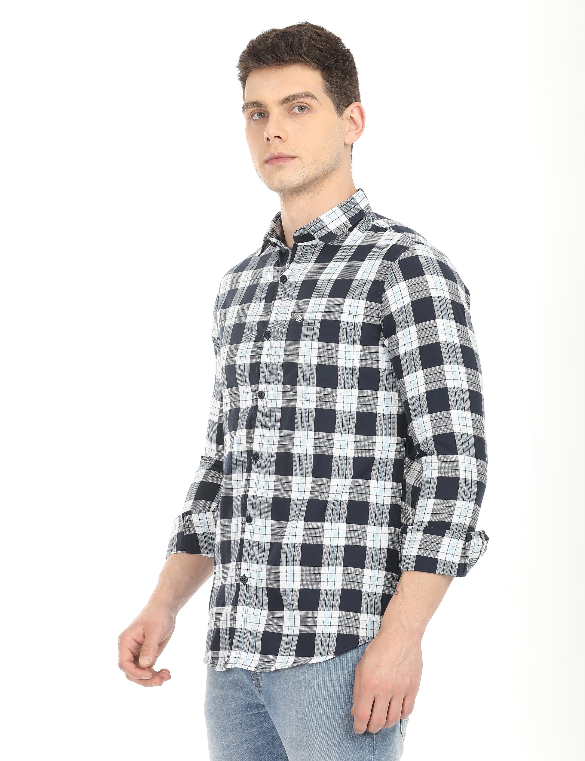 Men's Slim Fit Checks Full Sleeves Casual Shirt