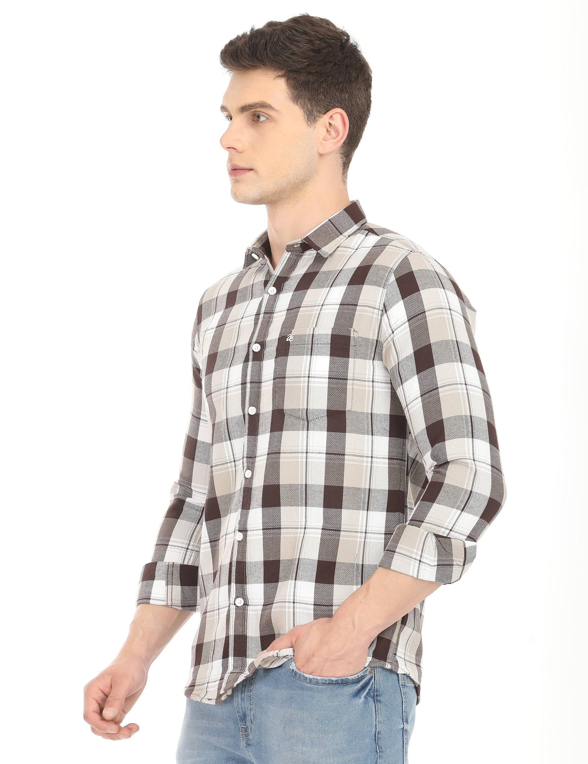 Men's Slim Fit Checks Full Sleeves Casual Shirt