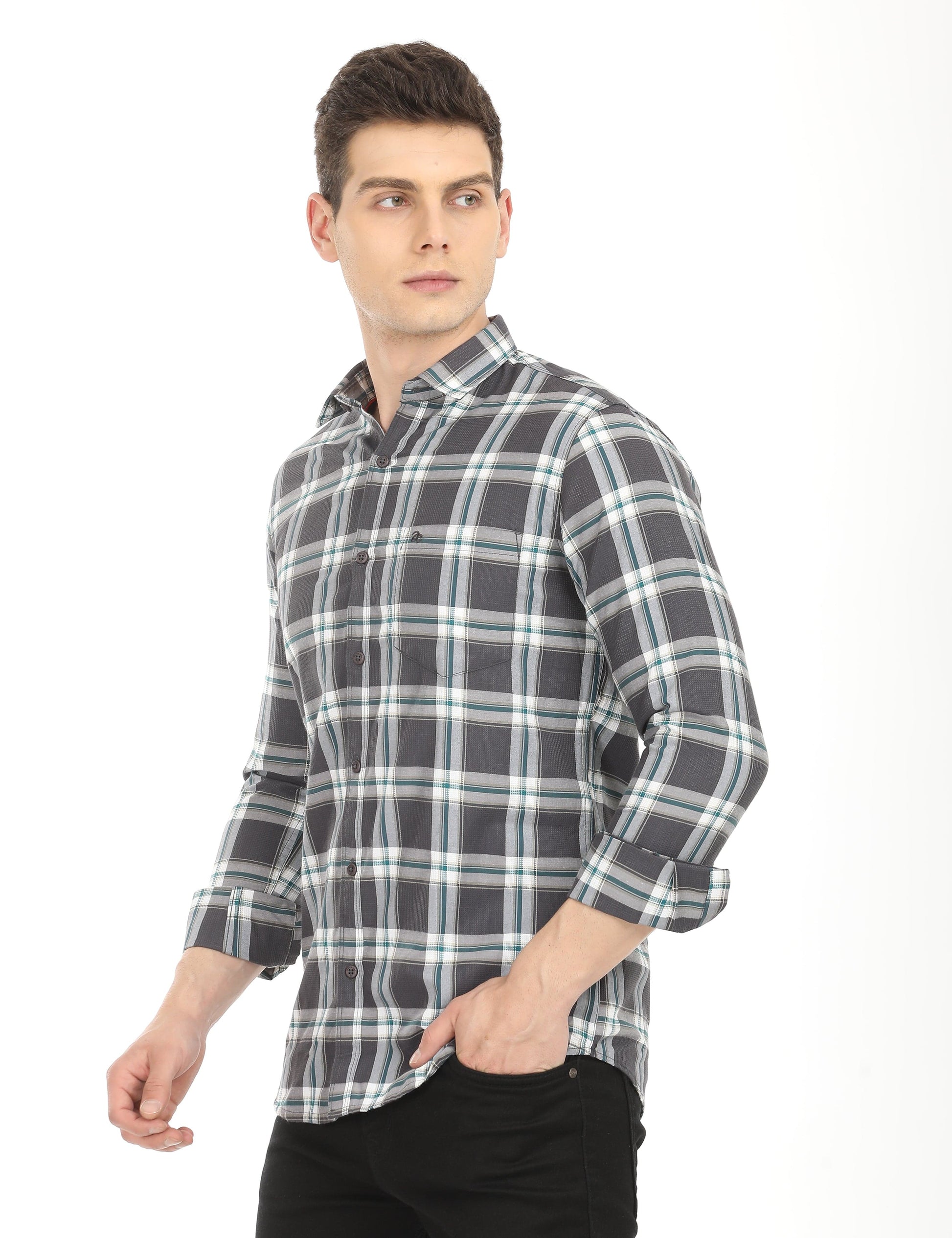 Men's Slim Fit Checks Full Sleeves Casual Shirt