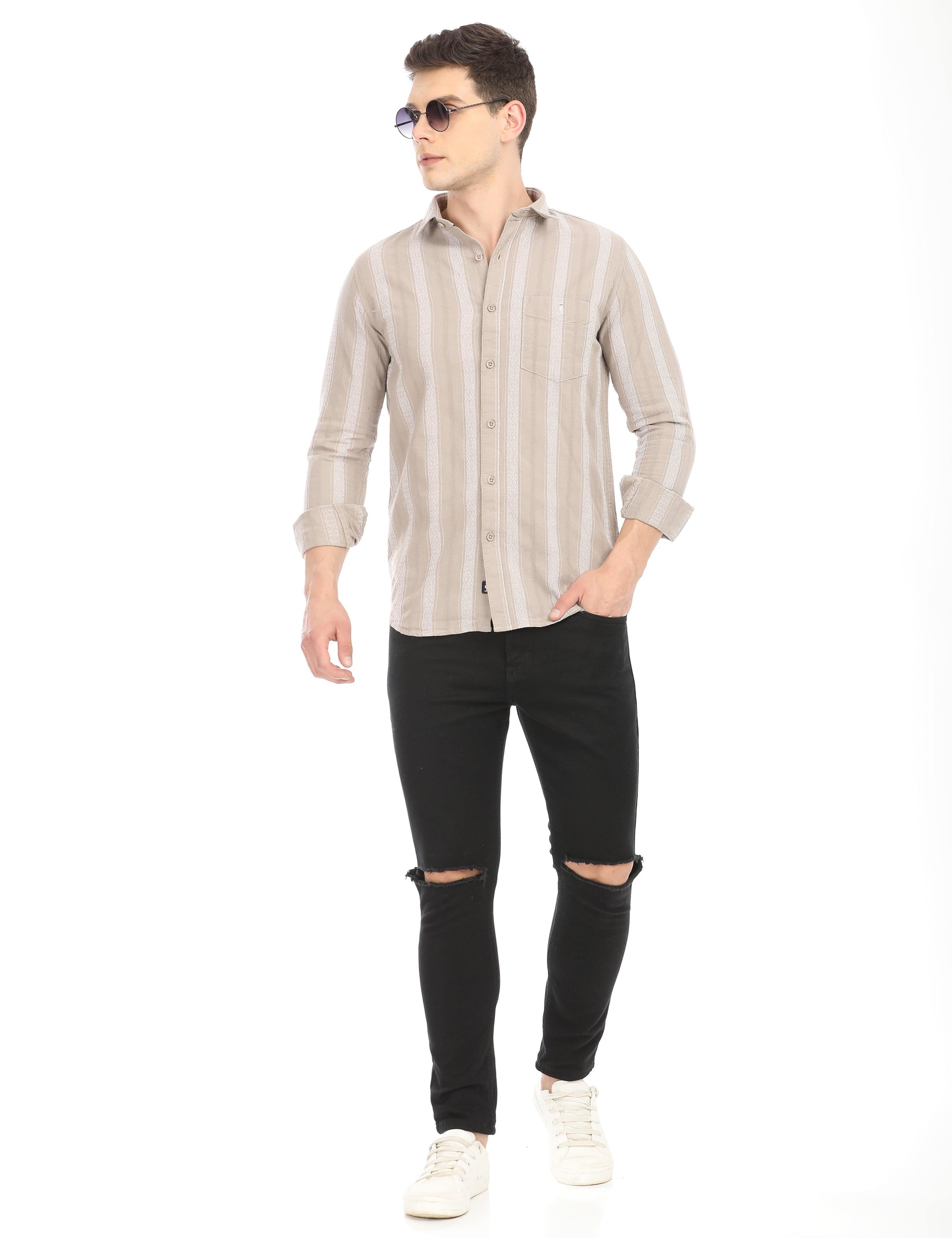 Men's Slim Fit Stripes Full Sleeves Casual Shirt