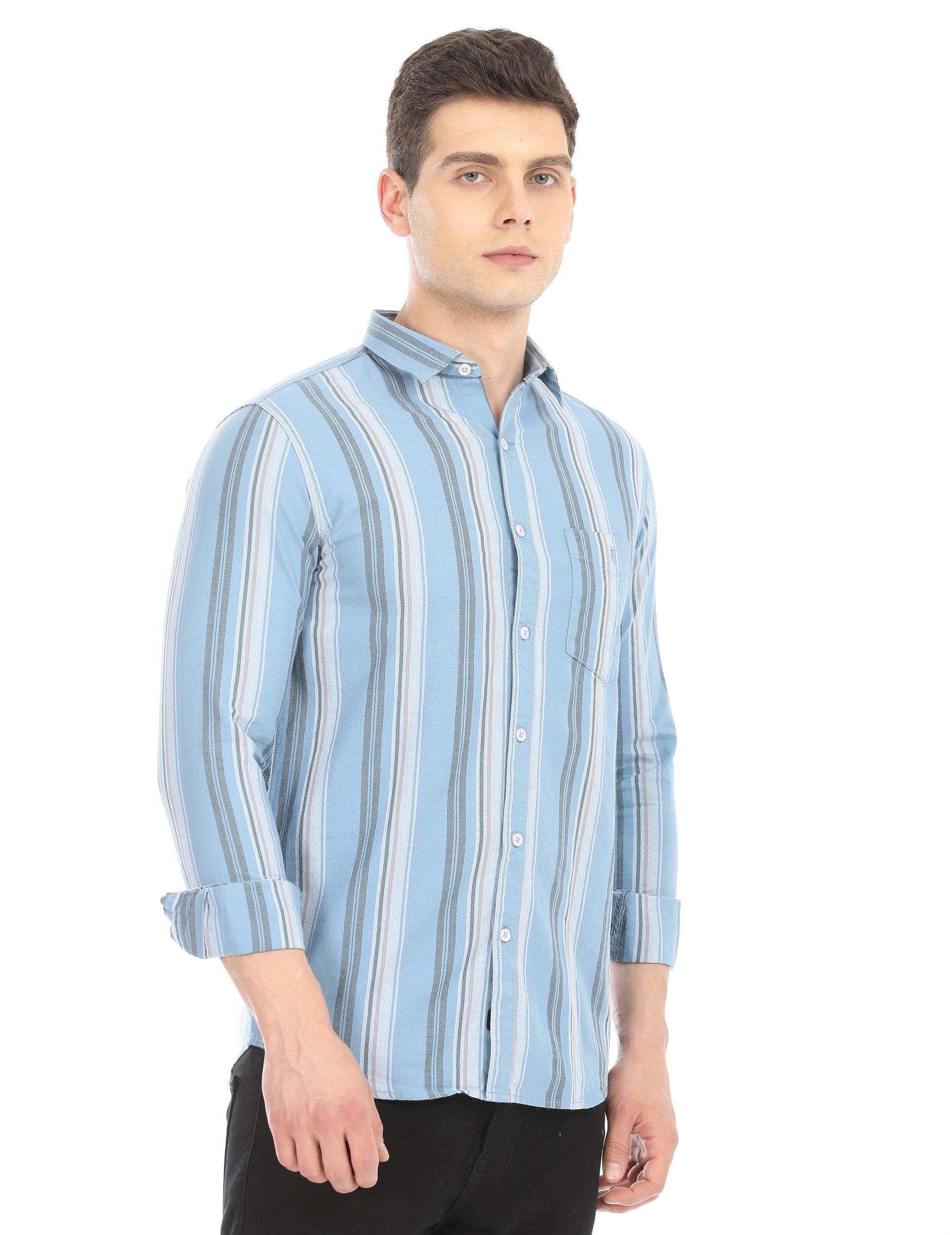 Men's Slim Fit Stripes Full Sleeves Casual Shirt