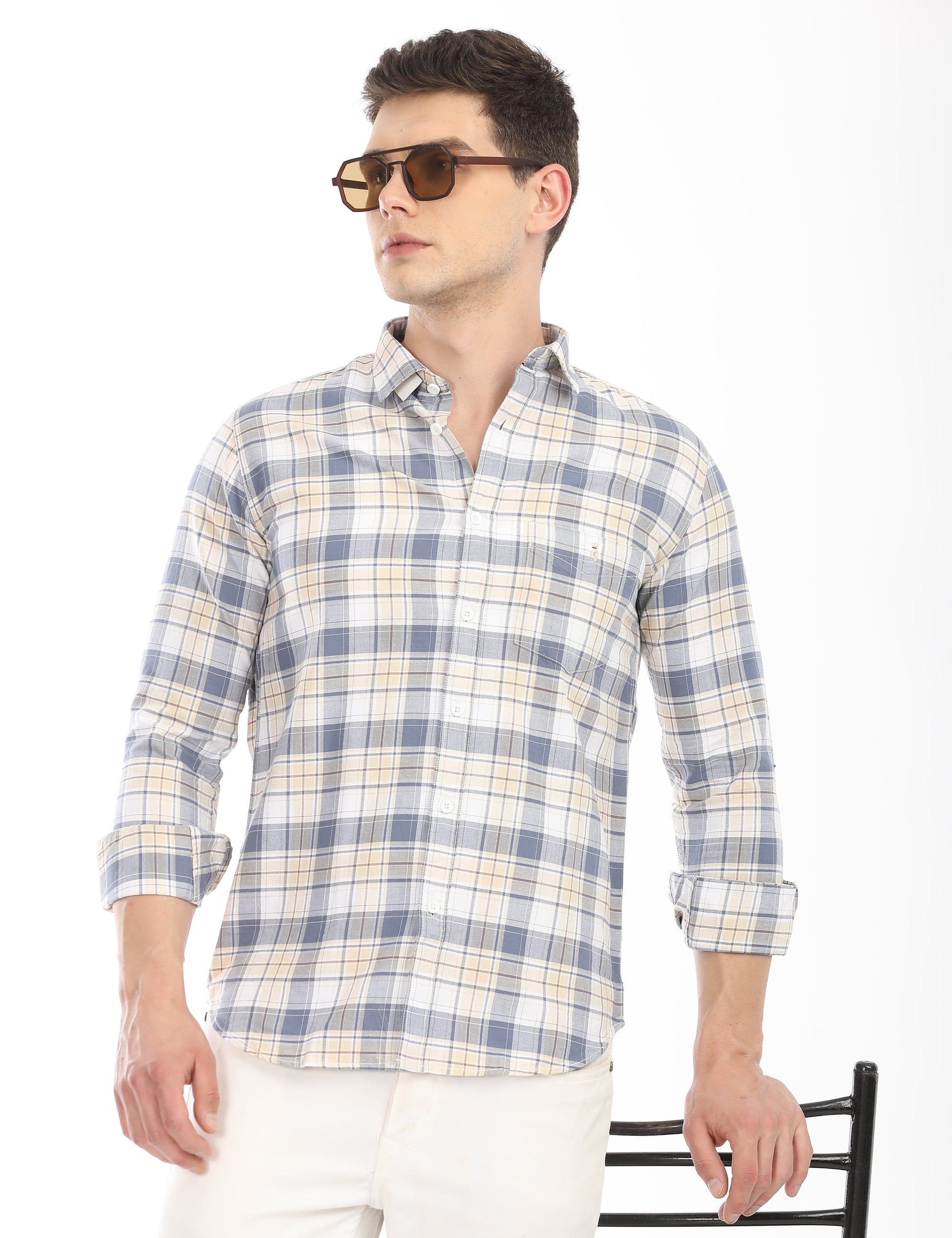 Men's Slim Fit Checks Full Sleeves Casual Shirt
