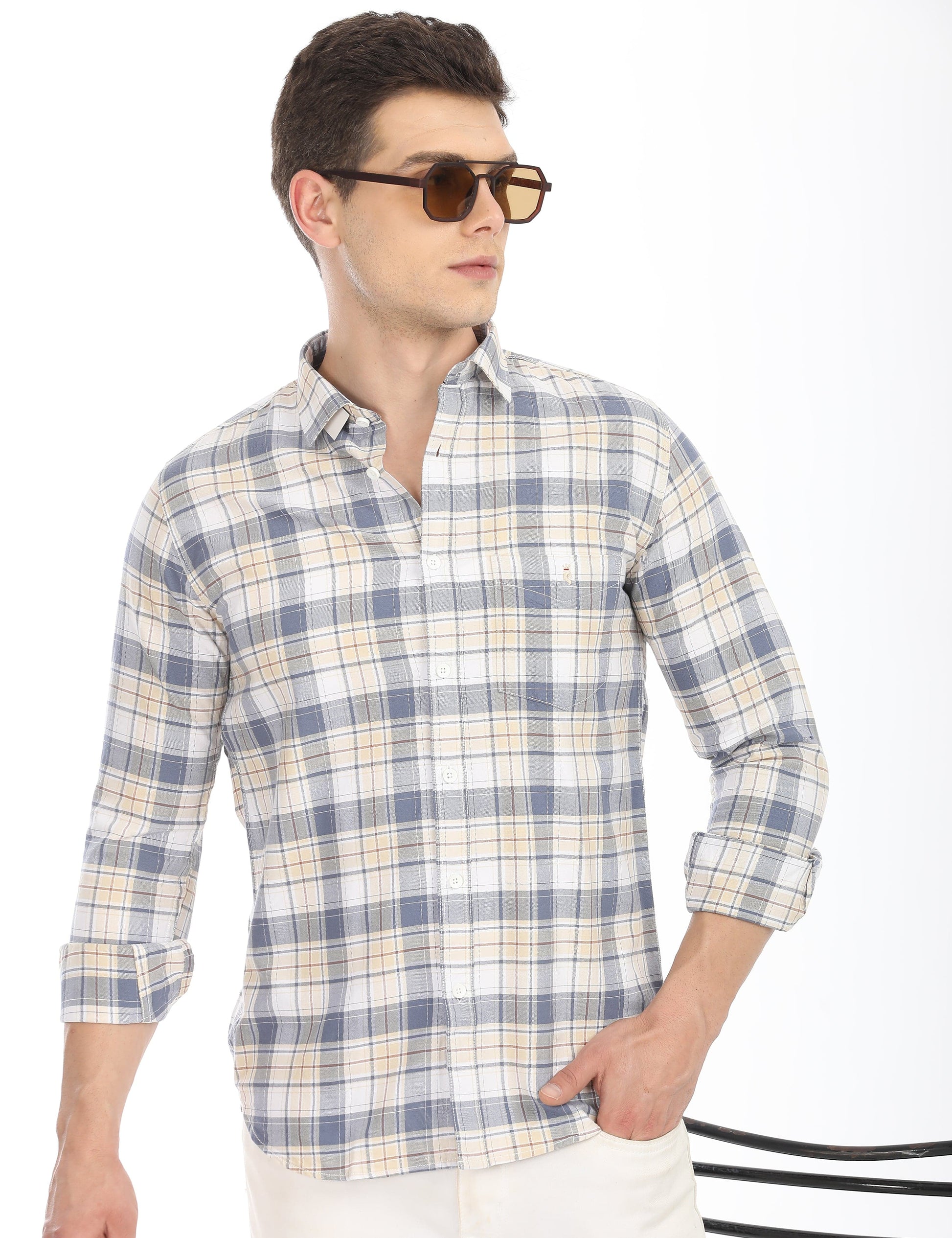 Men's Slim Fit Checks Full Sleeves Casual Shirt