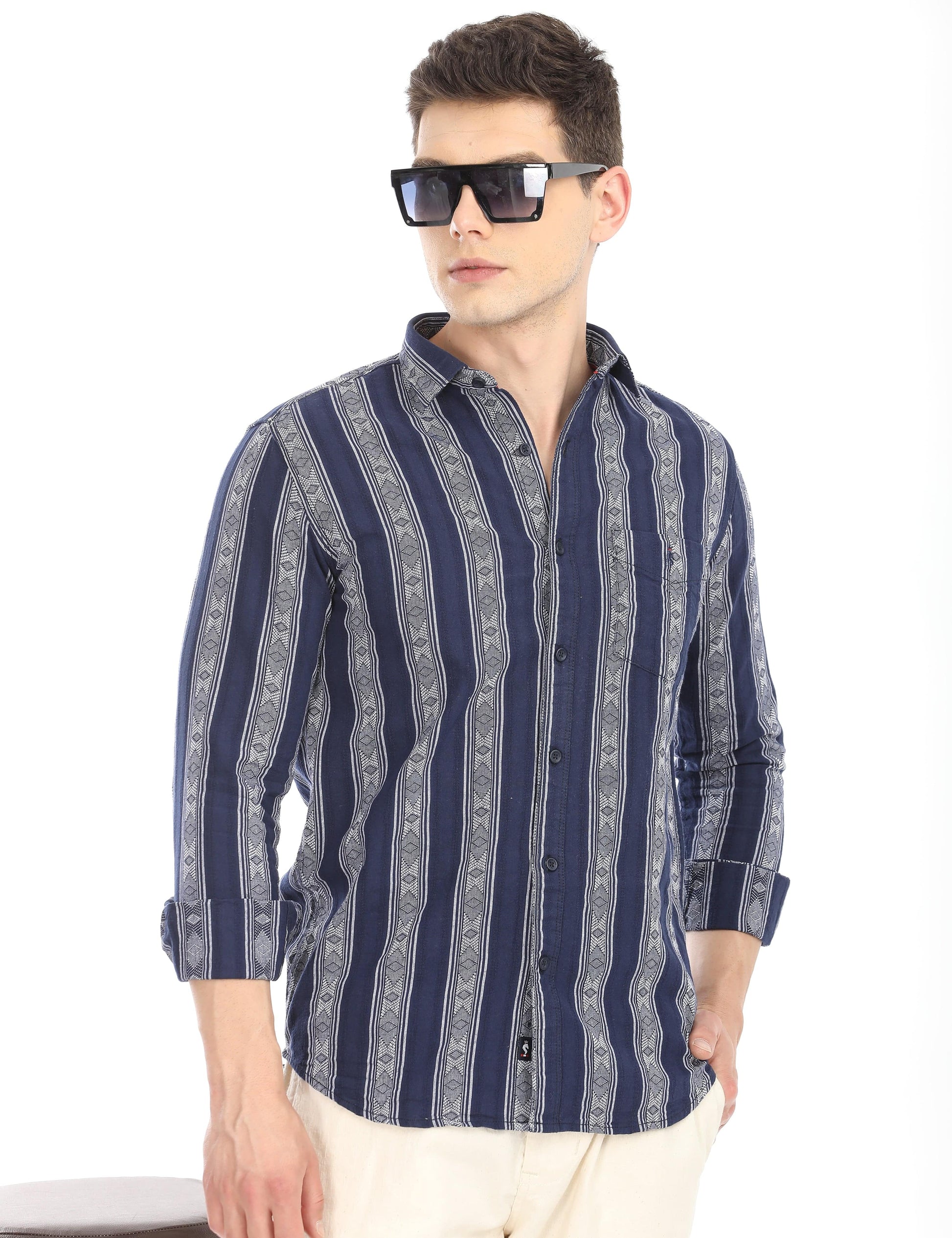 Men's Slim Fit Stripes Full Sleeves Casual Shirt