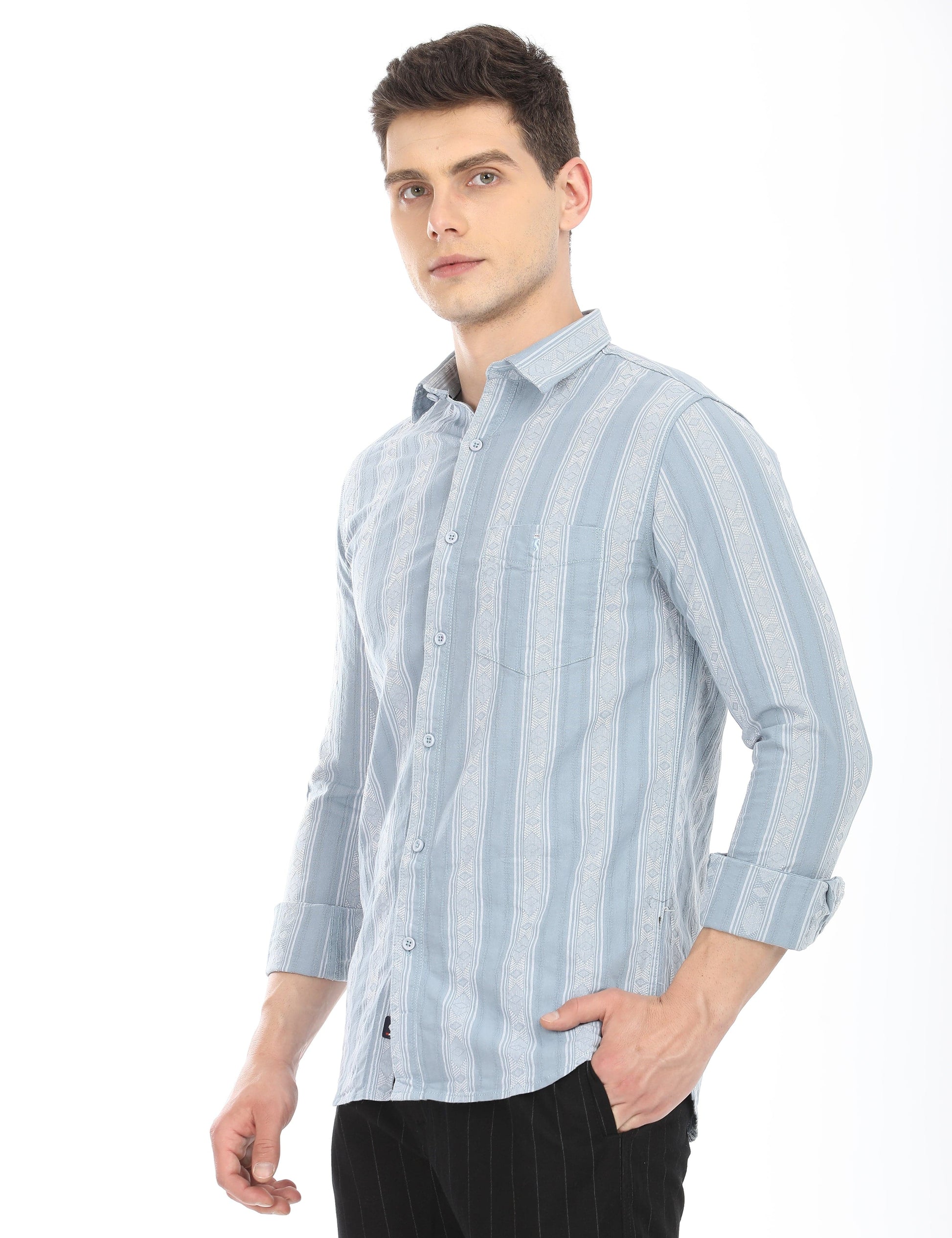 Men's Slim Fit Stripes Full Sleeves Casual Shirt