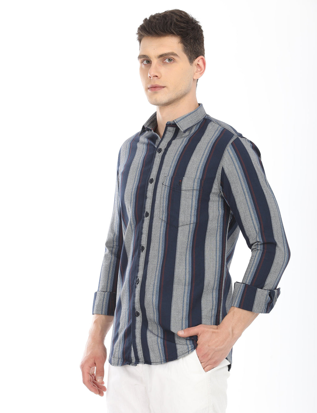 Men's Slim Fit Stripes Full Sleeves Casual Shirt