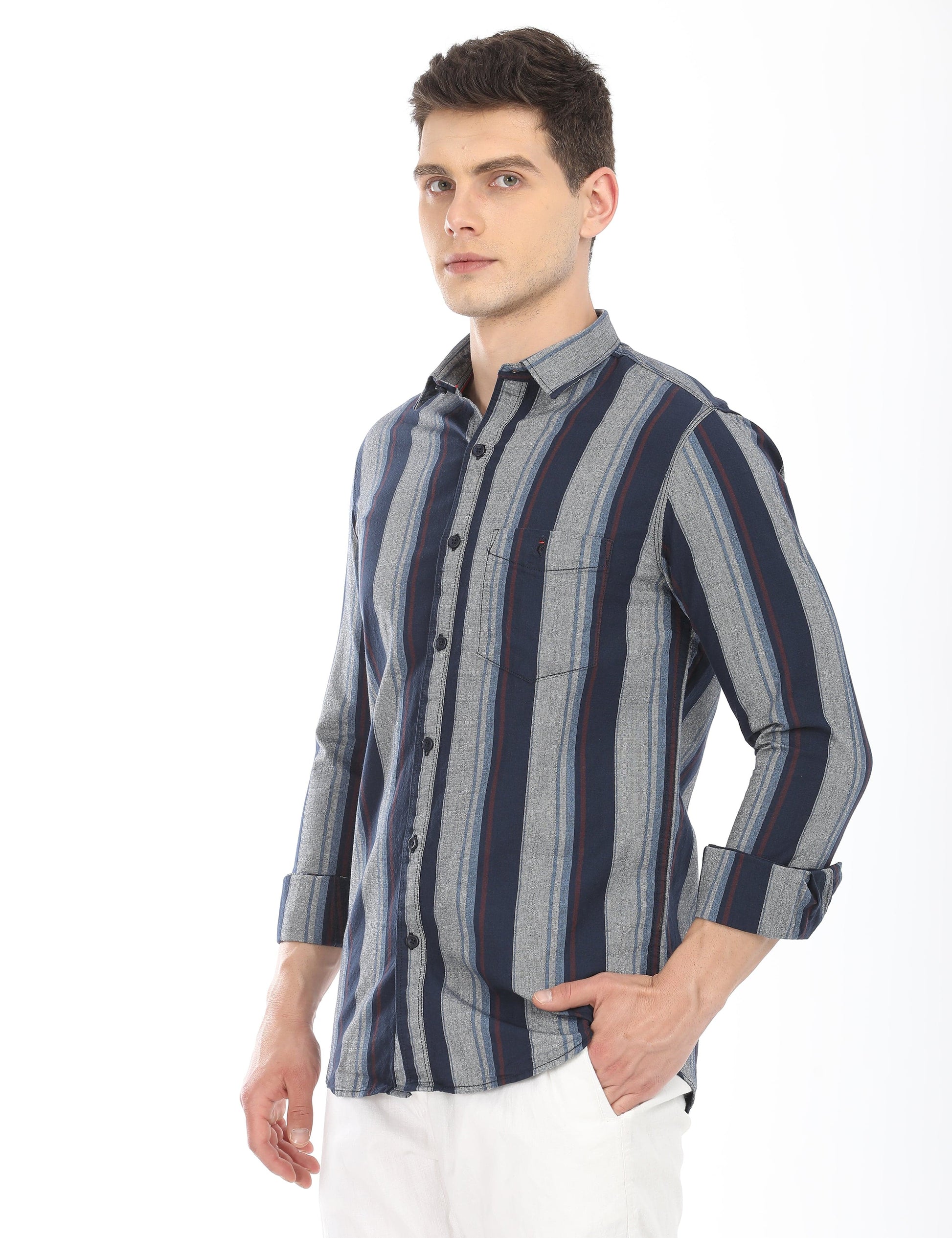Men's Slim Fit Stripes Full Sleeves Casual Shirt