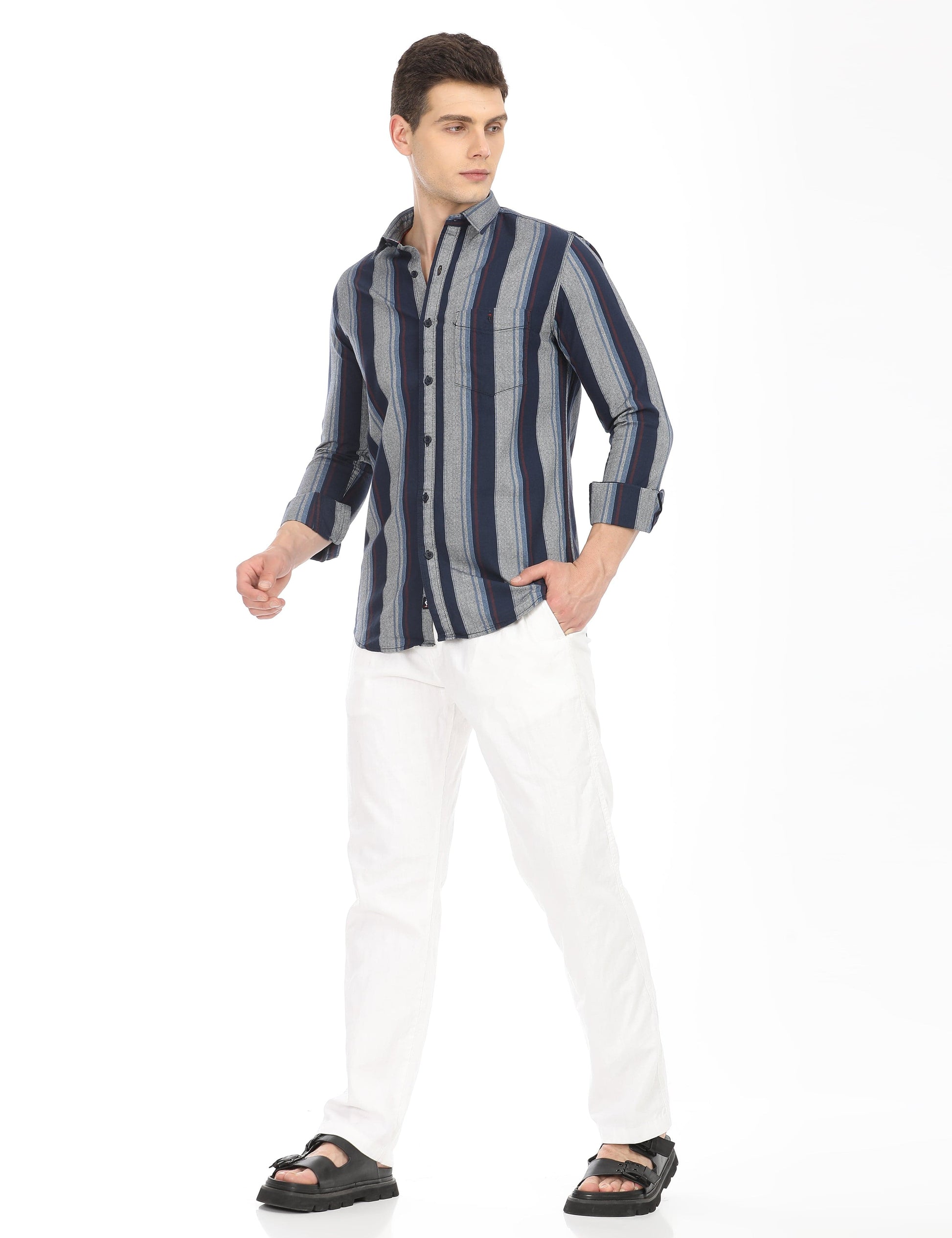 Men's Slim Fit Stripes Full Sleeves Casual Shirt