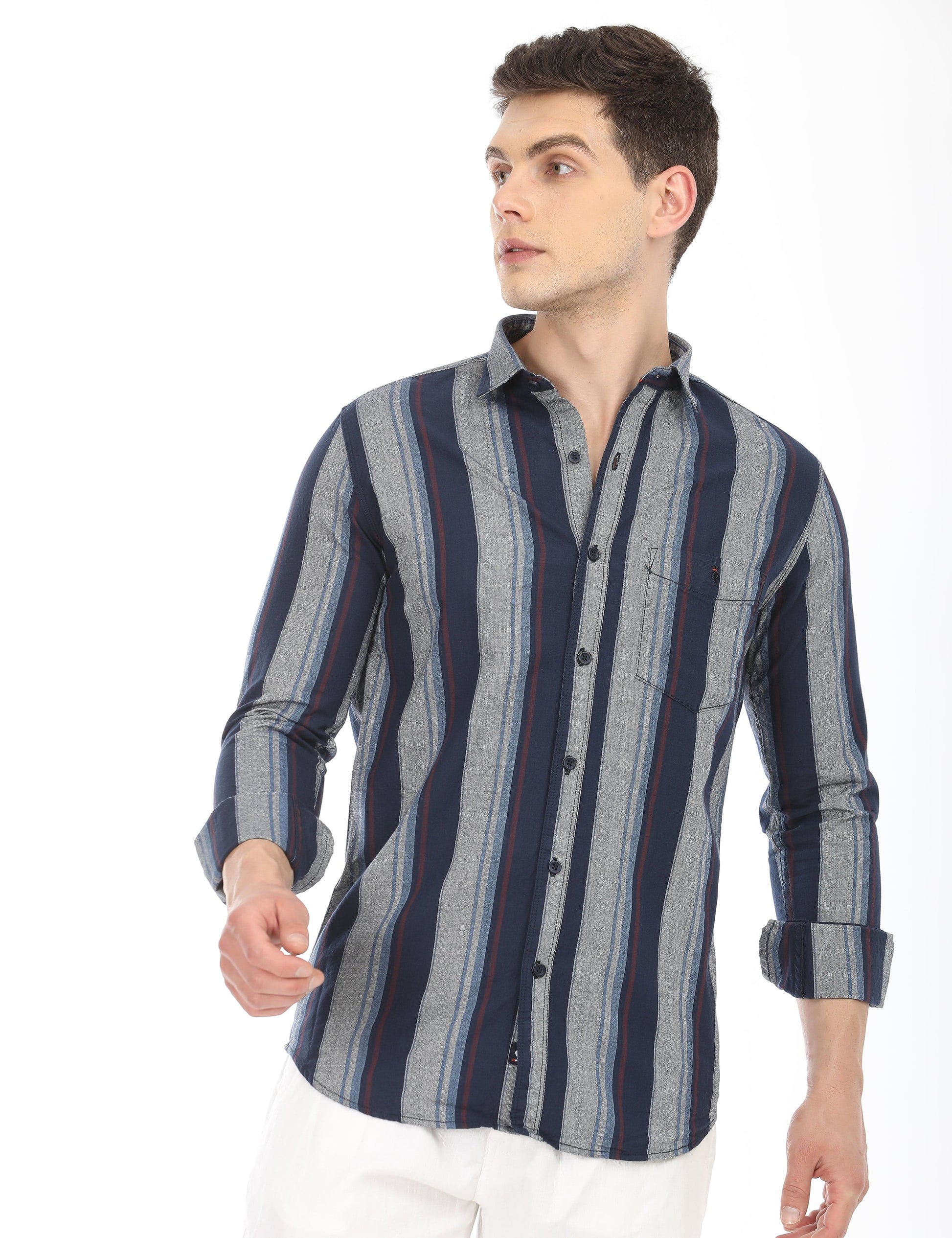 Men's Slim Fit Stripes Full Sleeves Casual Shirt